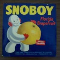 A vintage crate label that says snoboy