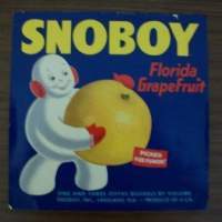 A vintage crate label that says snoboy