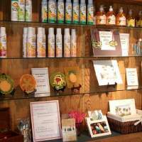 A wall of citrus products